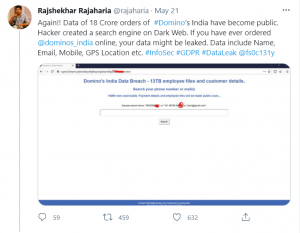 Domino's India data breach Twitter